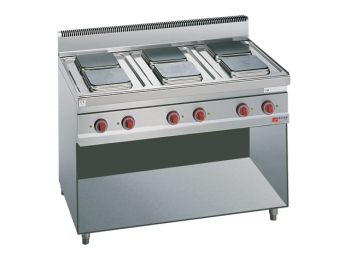 Electric stove, open base, 6 cooking surfaces, 1200x700x900mm