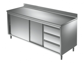 Cupboard SERIE 600, with Upstand and a drawer unit right, 1600mm length