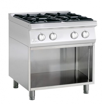 Gas stove, 4 burners, with open base frame, 800x700x900mm