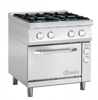 Gas stove, 4 burners, with e-air circulating oven, 800x700x900mm