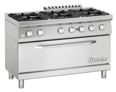 Gas stove, 6 burners, with large gas oven, 1200x700x900mm