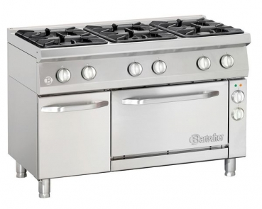 Gas stove, 6 burners with e-air circulating oven, 1200x700x900mm