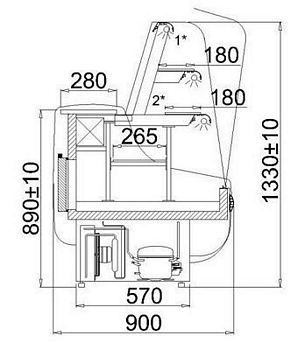 MANITOBA2 PASTRY CASE - SLIM LINE, Depth 900, Height 1330, Lengt