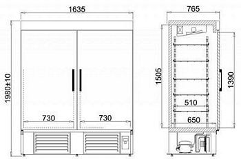 Stainless steel refrigerator KENT 1400.P, 2-doors, 1635x765x1980