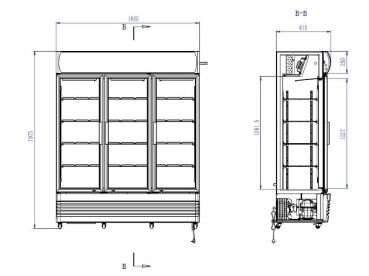 REFRIGERATOR 3 GLASS DOORS BLACK FCU-1200 BL