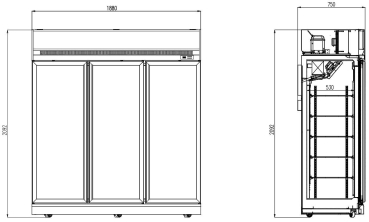 FREEZER 3 GLASS DOORS BLACK INS-1530F BL