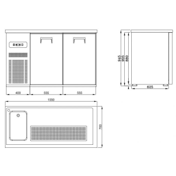 BEER COUNTER WITH 2 DOORS & 1 SINK ON LEFT