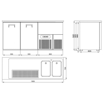 BEER COUNTER WITH 2 DOORS & 2 SINKS ON THE RIGHT