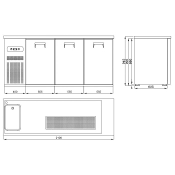 BEER COUNTER WITH 3 DOORS & 1 SINK ON THE LEFT