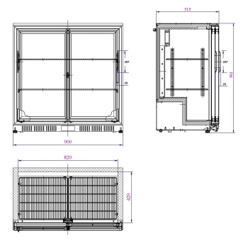 BACKBAR COOLER BLACK 2 SLIDING DOORS