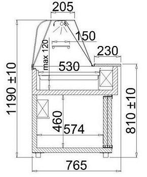 Salad Display JURA 1.9 Z, static cooling, 1950x765x1190+/-10mm