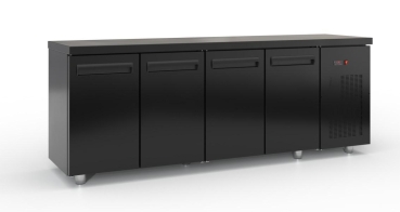 Refrigerated counter with doors and compressor on the right (225x60 cm) in black color