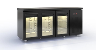 Cooling counter with glass doors and Compressor Right (180x70) in the color black