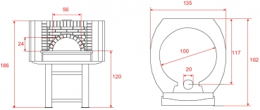 Wood pizza oven D100C, brick style, 60 pizzas á Ø 30 cm per hour, fixed & unheated baking surface, weight 1.100 kg