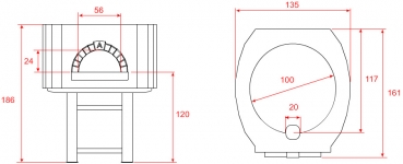 Wood pizza oven D100S, metal dome, 60 pizzas á Ø 30 cm per hour, fixed & unheated baking surface, weight 1.100 kg
