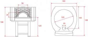 Wood pizza oven D120C, brick style, 105 pizzas á Ø 30 cm per hour, weight 1,350 kg