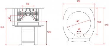 Wood pizza oven D140C, brick style, 150 pizzas á Ø 30 cm per hour, fixed & unheated baking surface, weight 1.700 kg