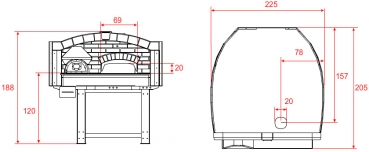 Wood pizza oven D140V, brick style, 195 pizzas á Ø 30 cm per hour, fixed & unheated baking surface, weight 2,100 kg