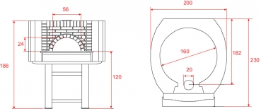 Wood pizza oven D160C, brick style, 195 pizzas á Ø 30 cm per hour, fixed & unheated baking surface, weight 2,100 kg