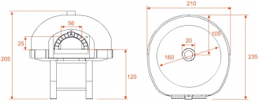 Wood pizza oven D160K, dome with silicone coating, 195 pizzas á Ø 30 cm per hour, fixed & unheated baking surface, weight 2.300 kg