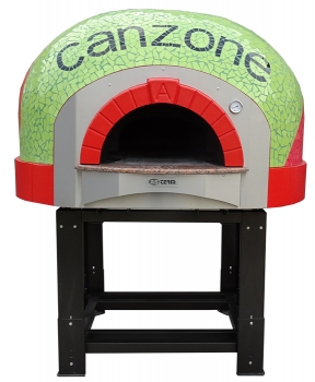 Wooden pizza oven D140K, dome with mosaic stones, 150 pizzas á Ø 30 cm per hour, fixed & unheated baking surface, weight 1,900 kg