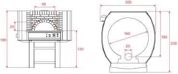 Gas pizza oven G160C-BF, brick style, 195 pizzas á Ø 30 cm per hour, fixed and separately heated baking surface, weight 2.150 kg