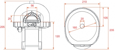 Gas pizza oven G160K-B0, dome with silicone coating, 195 pizzas á Ø 30 cm per hour, fixed & unheated baking surface, weight 2.150 kg