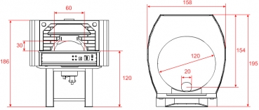 Gas pizza oven GR120C-BF, metal casing with brick elements, 135 pizzas á Ø 30 cm per hour, rotatable and separately heated baking surface, weight 1,600 kg