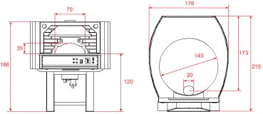 Gas pizza oven GR140C-B0, metal housing with brick elements, 195 pizzas á Ø 30 cm per hour, rotating and not separately heated baking surface, weight 1,950 kg