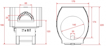 Gas pizza oven GR140S-BF, metal casing with brick elements, 195 pizzas á Ø 30 cm per hour, rotatable and separately heated baking surface, weight 1,950 kg