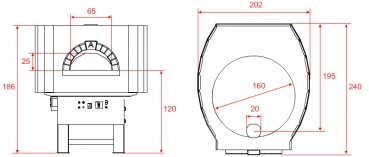Gas pizza oven GR160S-B0, metal housing with brick elements, 270 pizzas á Ø 30 cm per hour, rotating and not separately heated baking surface, weight 2.300 kg