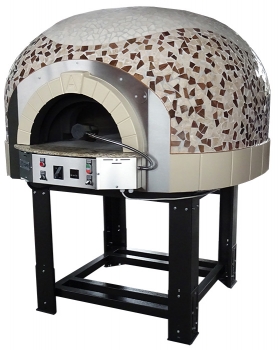 Gas pizza oven G120K-BF, dome with mosaic stones, 105 pizzas á Ø 30 cm per hour, fixed & heated baking surface, weight 1,400 kg
