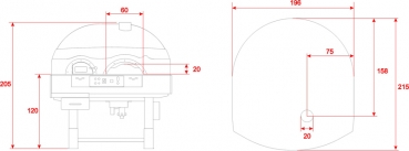 Hybrid pizza oven MIX120RK with wood and gas, dome with silicone coating, 135 pizzas á Ø 30 cm per hour, rotating and unheated baking surface, weight 1,950 kg