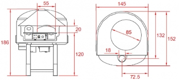 Hybrid pizza oven MIX85RK with wood and gas, dome with mosaic stones, 75 pizzas á Ø 30 cm per hour, rotating and unheated baking surface, weight 950 kg