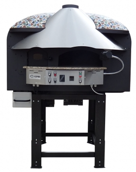 Hybrid pizza oven MIX85RK with wood and gas, dome with mosaic stones, 75 pizzas á Ø 30 cm per hour, rotating and unheated baking surface, weight 950 kg