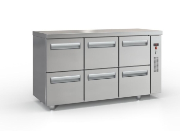 Refrigerated counter with drawers without compressor (150x60 cm) in silver color