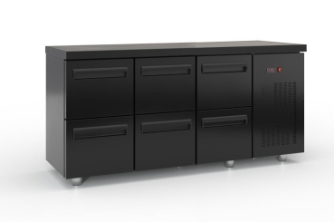 Refrigerated counter with drawers and compressor on the right (180x60 cm) in black color