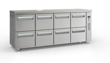 Refrigerated counter with drawers without compressor (195x60 cm) in silver color