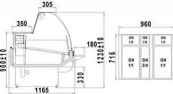 Refrigerated counter ALBERTA 2/1.1W-mod/C, 960x1165x1230+/-10mm