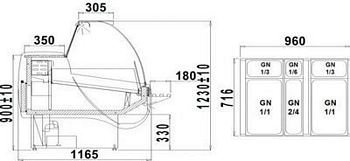 Refrigerated counter ALBERTA 2/1.4W-mod/A, 1290x1165x1230+/-10mm