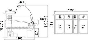 Refrigerated counter ALBERTA 2/1.4W-mod/C, 1290x1165x1230+/-10mm