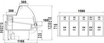 Refrigerated counter ALBERTA 2/1.7W-mod/C, 1590x1165x1230+/-10mm