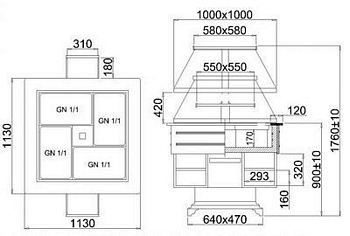 Salad Display BORDERS, static cooling, 1130x1130x1370/1760mm