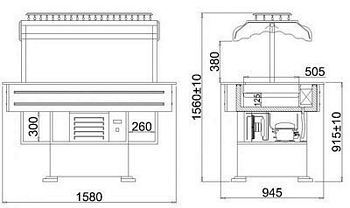 Salad Display HAWAII, static cooling, 1580x945x1560+/-10mm