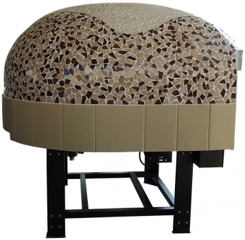 Wood pizza oven DR120K, dome with mosaic stones, 135 pizzas á Ø 30 cm per hour, rotating and unheated baking surface, weight 1,950 kg
