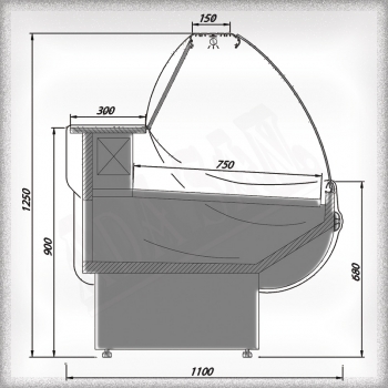 Refrigerated display case, lengths from 1300 to 2500mm