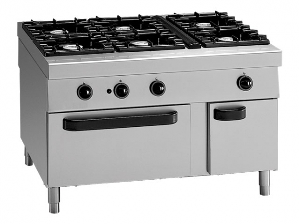 Modular Gas range, 6 burner, with electric oven, 1300x1100x850mm