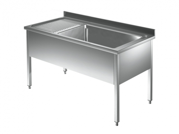 Pot sink, with an open base and drainer right, from 1600-2000mm