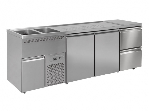 Beer bar, 2 basin l., 2 doors and 2 drawers r., 2500x700x970mm