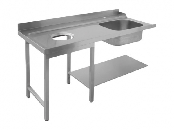 Feed table, with 1 Basin and upstand, left, 1500x750x870mm